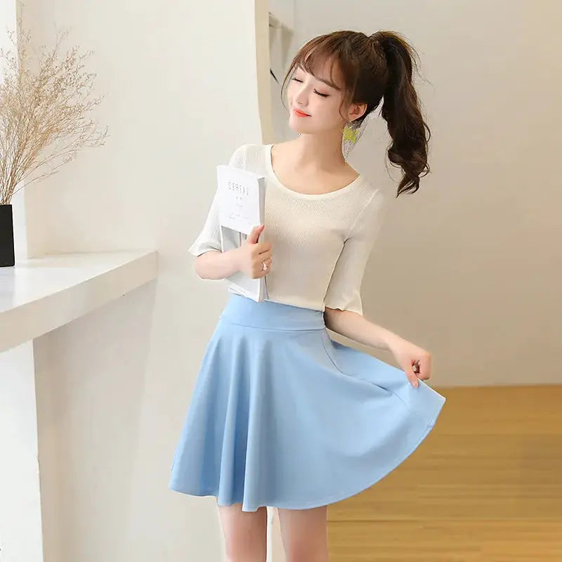 Women's blue flared skater skirt for casual everyday wear