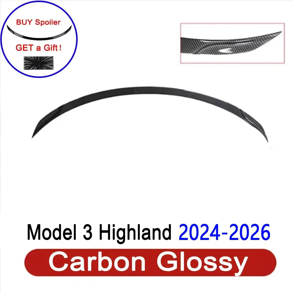 Rear spoiler for Tesla Model 3 Highland 2024–2026, carbon glossy finish, Simples Market