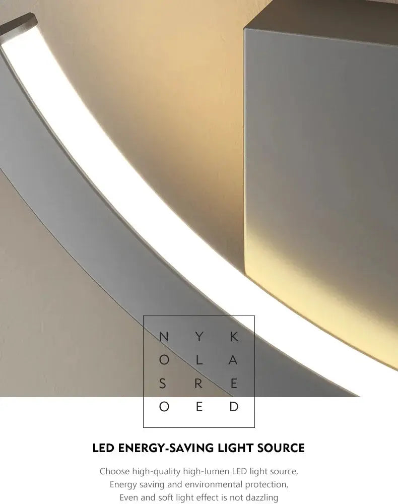 Modern LED wall lamp curved arc design in black and white with warm golden glow