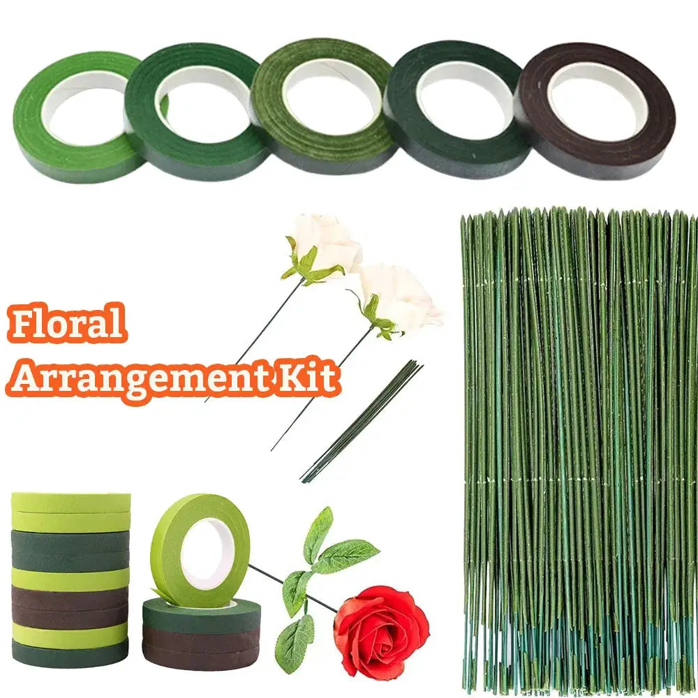 Green Flower Stem Sticks DIY Floral Material Handmade Wire Stem Self Adhesive Floriculture Tape Paper Tape For Bouquets