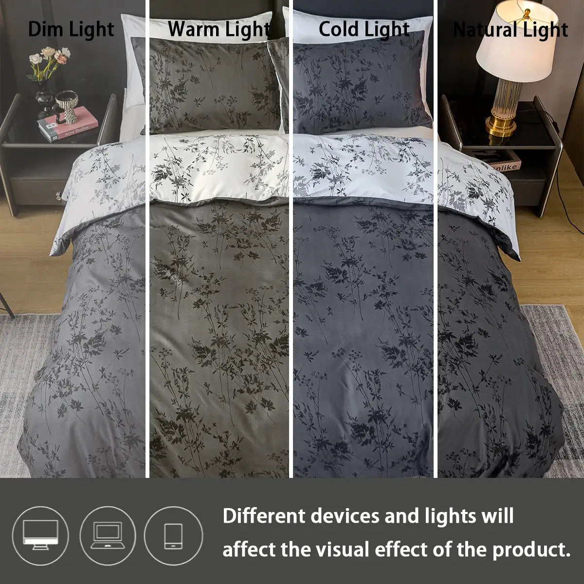 Simples Market Zhusheng Kongye 3pc duvet cover set with grey botanical print; includes 1 duvet cover and 2 pillowcases.