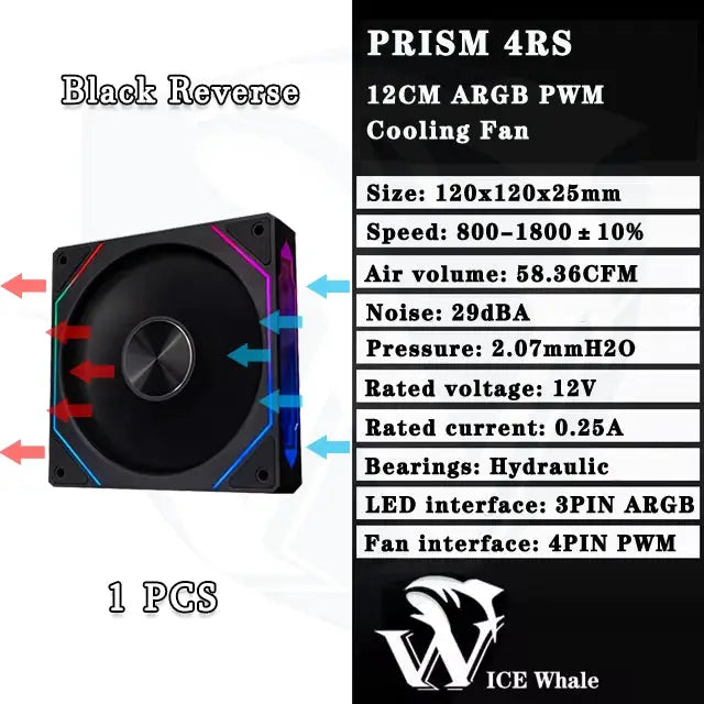 Prism 4RS 120mm ARGB PC case fan in black with infinity mirror design, 4PIN PWM, by Simples Market