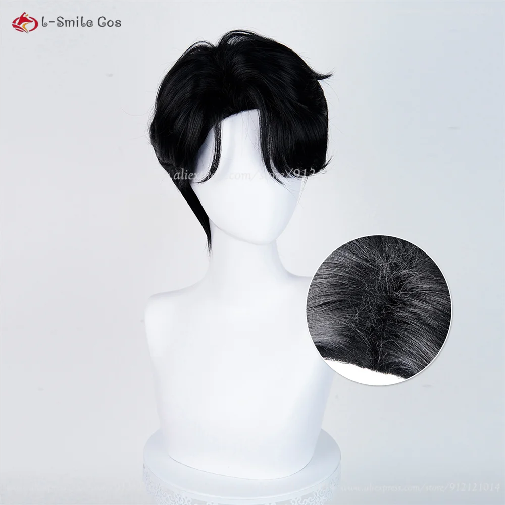 Anime cosplay wig, black heat-resistant synthetic hair, unisex with side fringe
