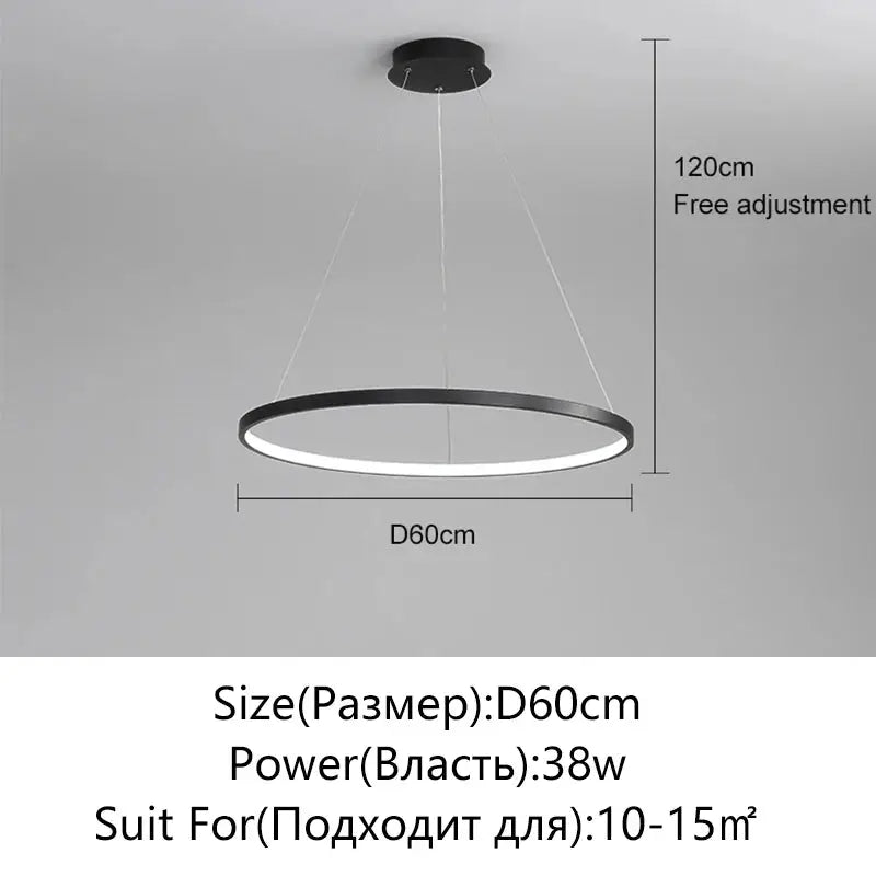 Simples Market modern round LED pendant light, black with white inner ring, 60 cm diameter, 38W, adjustable height