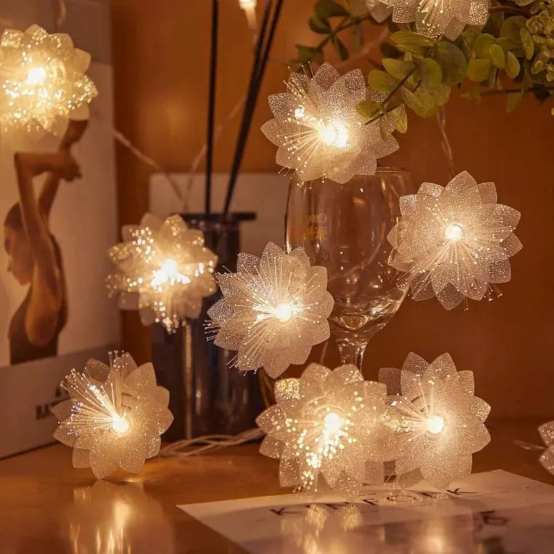 2/3M LED Fiber Optic Fairy Light Garland Battery Operated Christmas Decoration With Artificial Flowers Festoon
