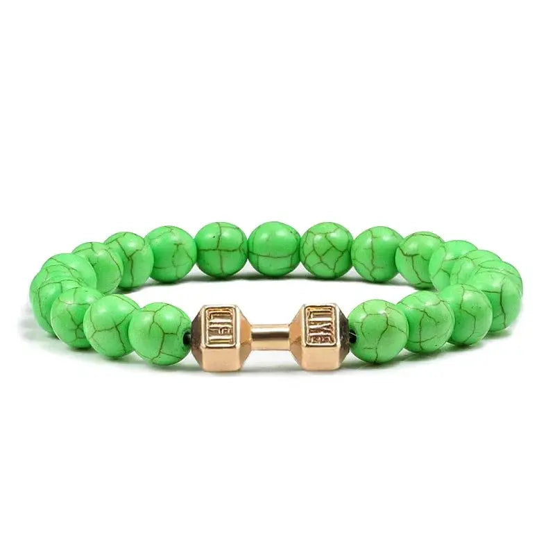 Natural Volcanic Stone Bracelet For Men And Women Matte Black Lava White Beads Dumbbell Charm Strand Fitness Jewelry