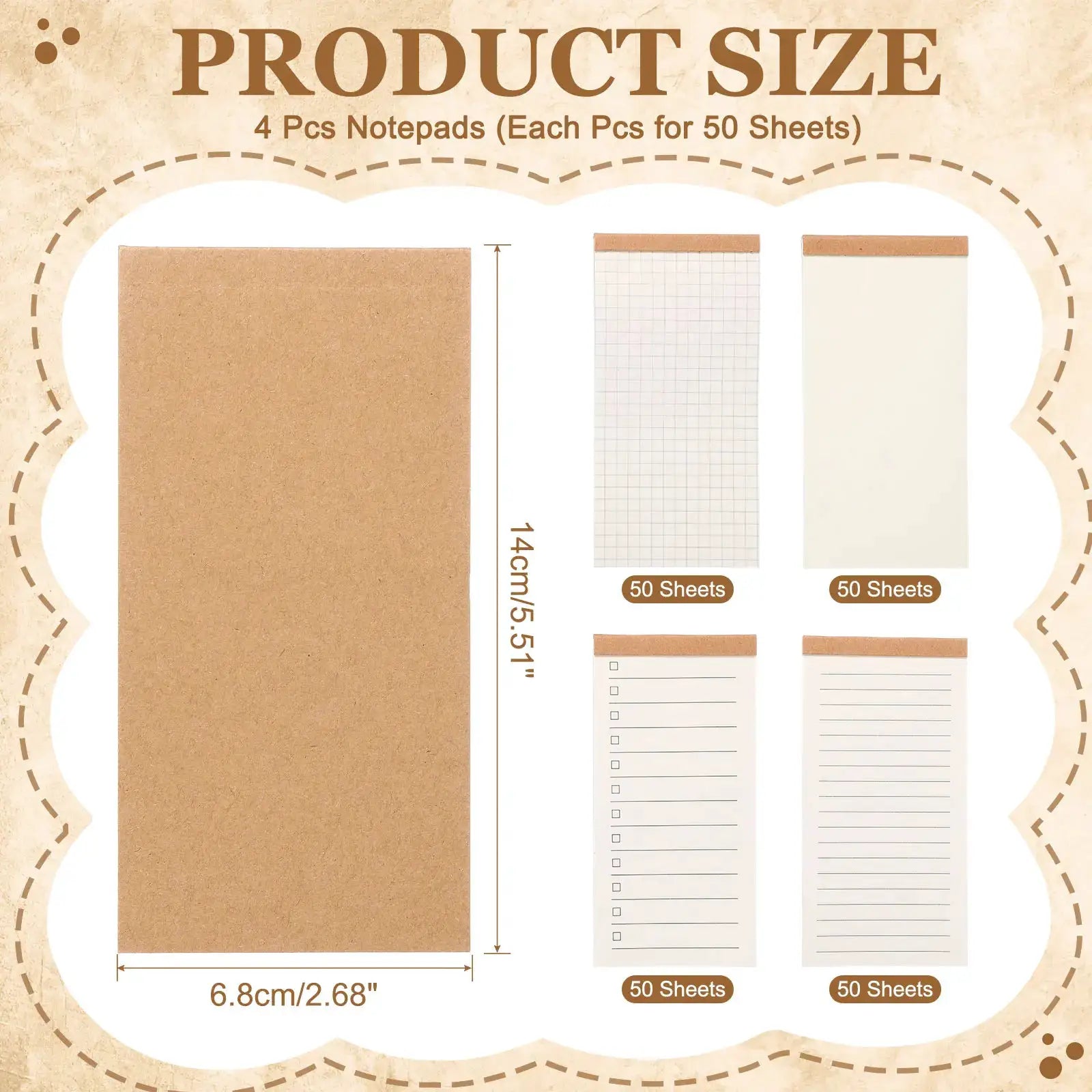 Simples Market 4-pcs portable field notes notepads, 50 sheets each, grid/blank/lined layouts