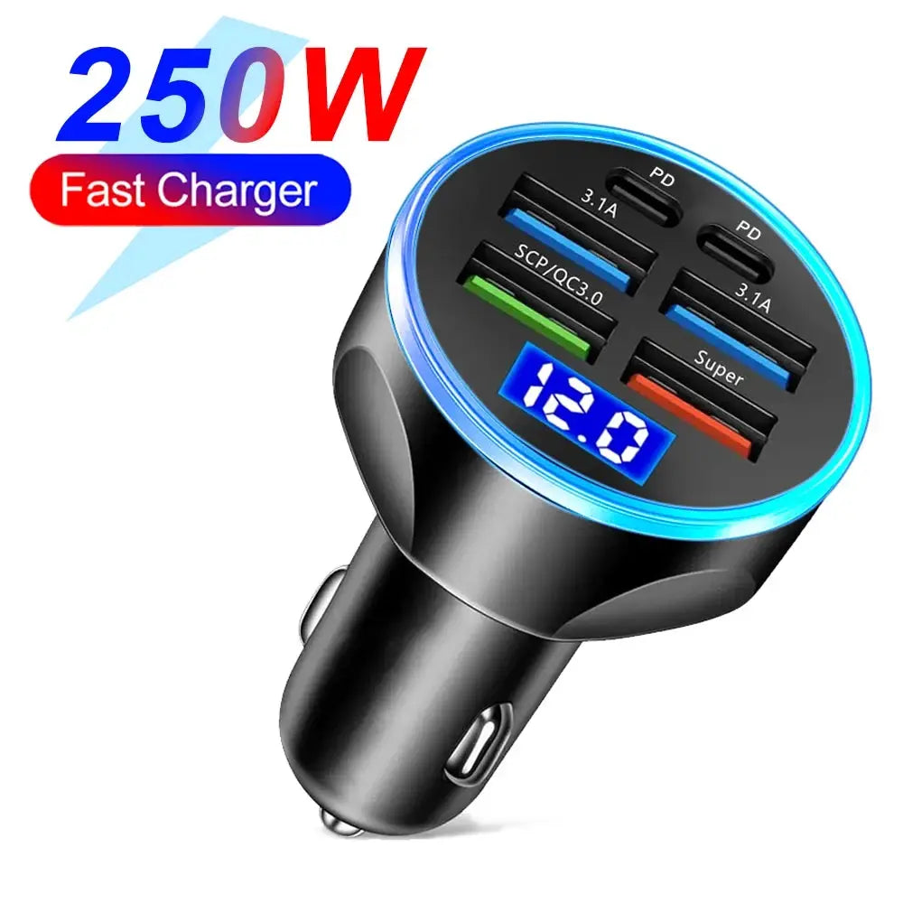 2 To 6 Ports Car Charger With USB A And USB C PD QC3 Fast Charging For iPhone Samsung Huawei Xiaomi