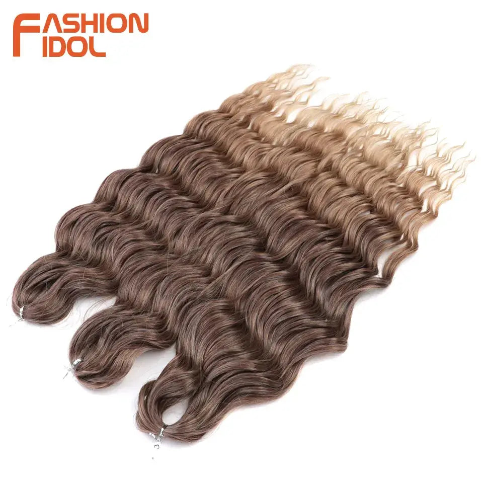 Anna 24-Inch synthetic water-wave braiding hair extensions in ombre blonde to brown, by Simples Market