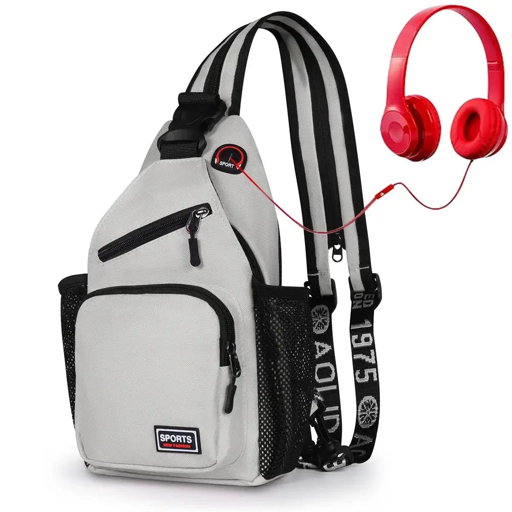 Simples Market gray Oxford chest bag backpack with earphone hole and black straps