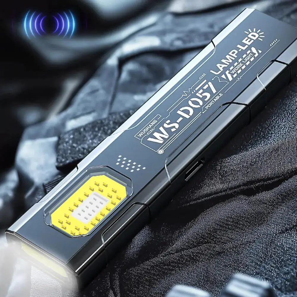 Powerful mini COB LED waterproof keychain flashlight with USB-C recharge; dark gray metal pocket lamp