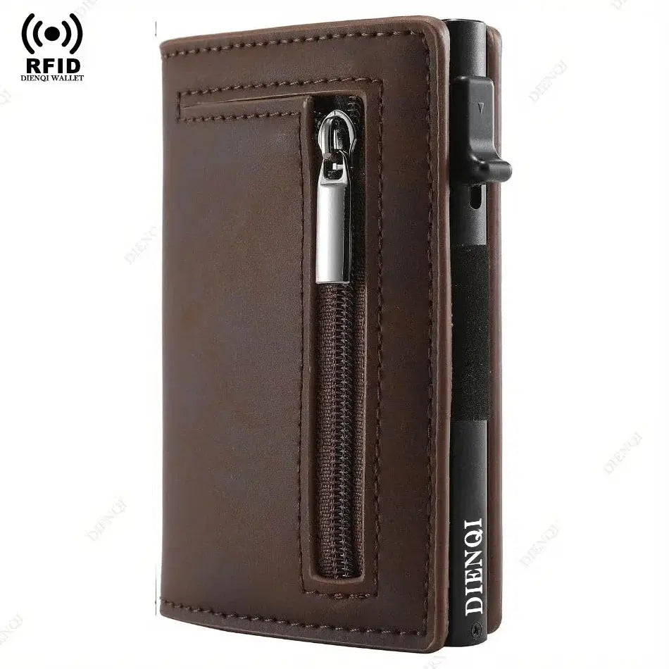 LuxBrand RFID Credit Card Holder For Men Slim Aluminum Alloy Wallet With RFID Protection And Coin Pocket