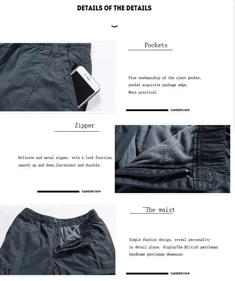 Men's fleece cargo pants by Simples Market in dark gray with plush lining and zip pockets, 3XL