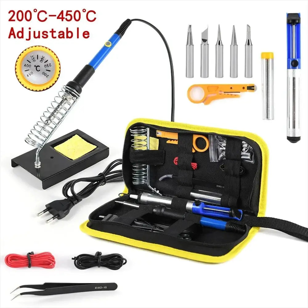 15 Piece Soldering Iron Kit 60W 450 C Adjustable Temperature Welding Tool Set With Solder Sucker Tin Wire EU Plug 220V
