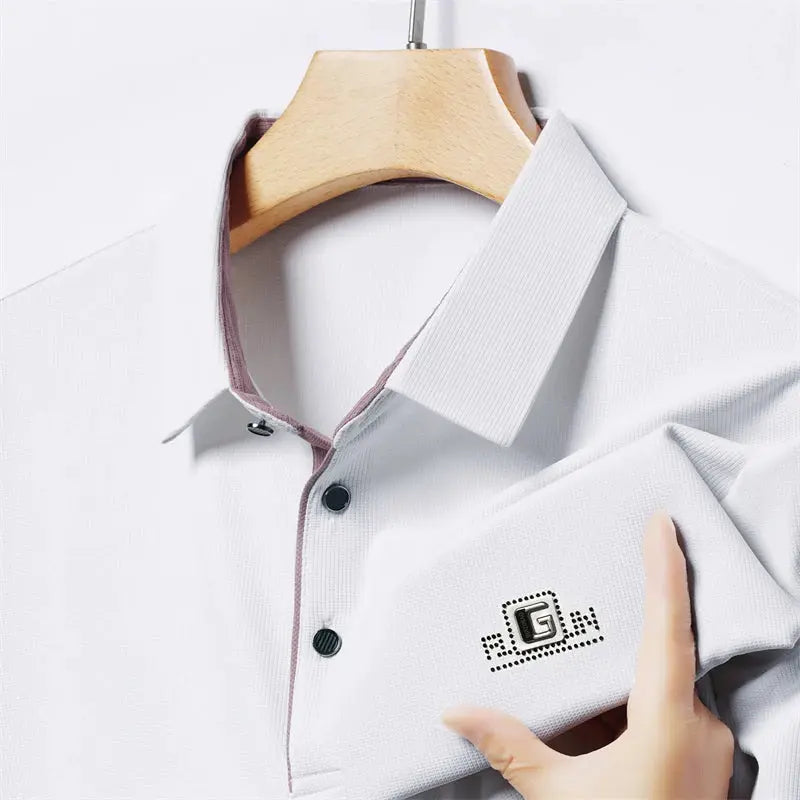 Men's polo shirt, light gray with badge logo on chest by Simples Market