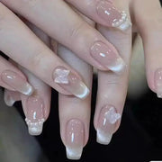 AuroraNails Ten Pieces Pink Butterfly Press On Nails Cat Eyes Blush Handmade DIY False Nails For Weddings And Parties