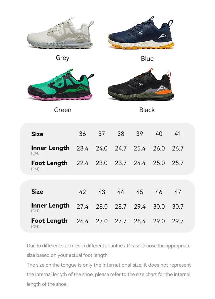 HOBIBEAR unisex hiking shoes by Simples Market in grey/blue/green/black artificial leather with non-slip outsole