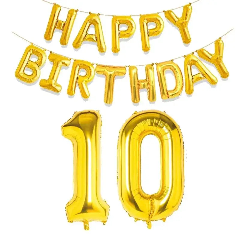 15 Piece Gold Happy Birthday Foil Balloons Set With Numeric Cutouts For Milestone Ages 10 To 60 Kids And Adults