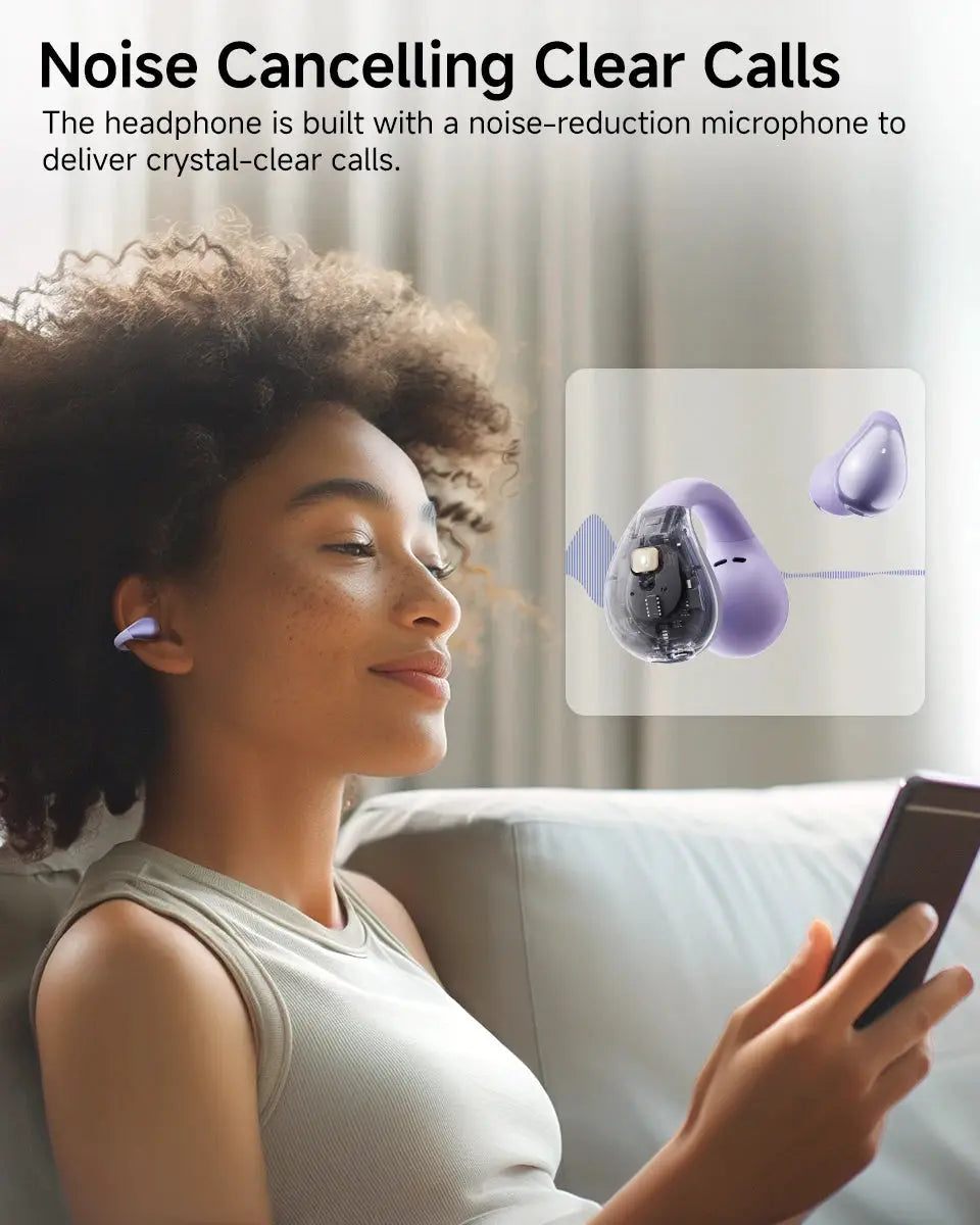 QCY Crossky C30 open-ear wireless earbuds in lavender color