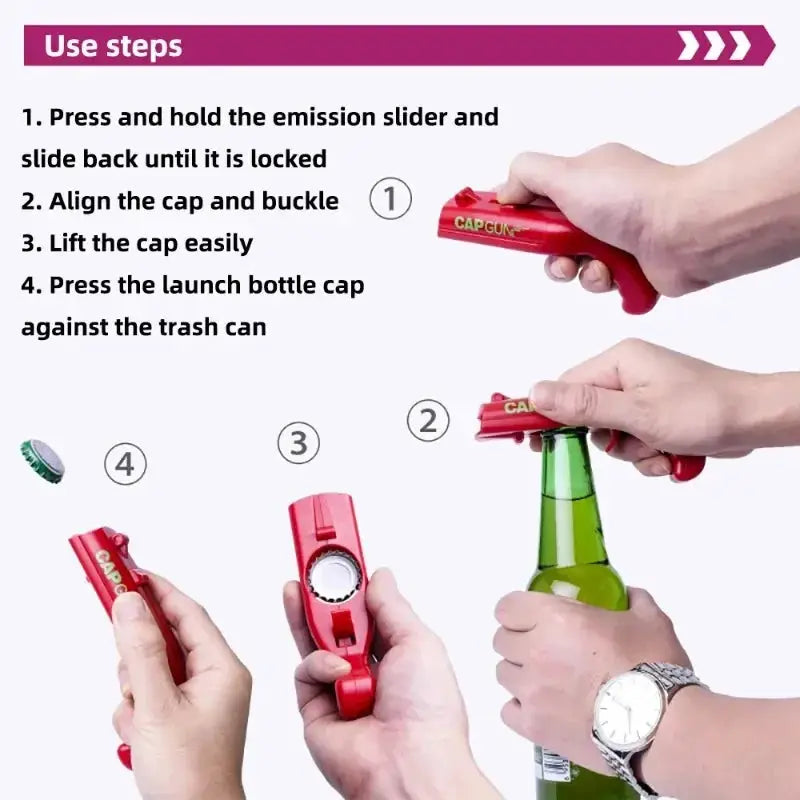 Cap Gun Beer Bottle Opener And Cap Launcher Portable Bar Tool For Parties And Gatherings Kitchen Accessory