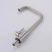 Stainless steel kitchen faucet by Simples Market, single-lever, deck-mounted with high-arc curved neck.