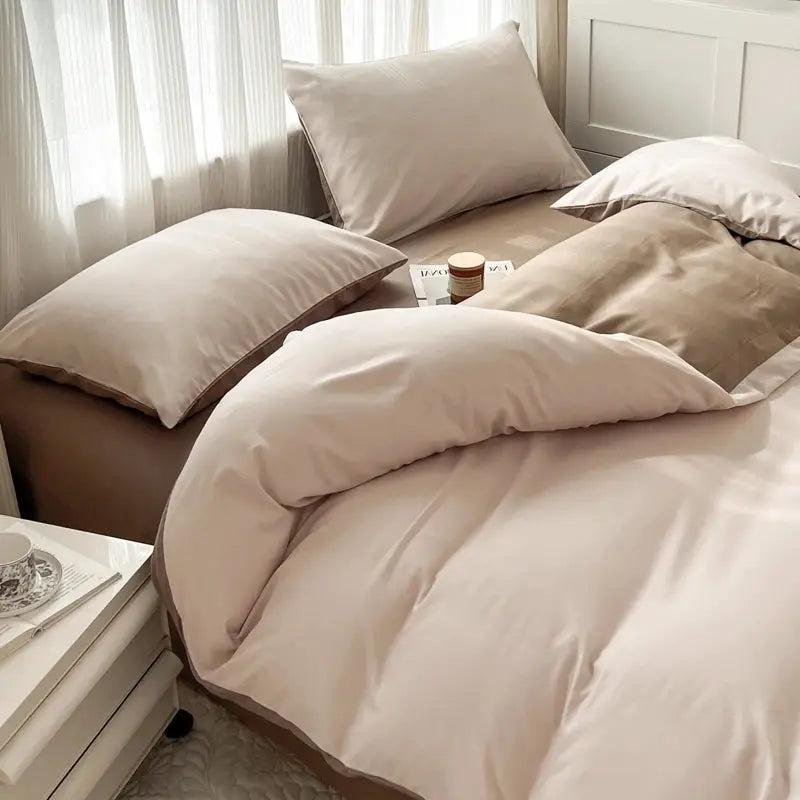 Duvet cover bedding set, Simples Market, 4-piece, beige solid-color brush fabric with pillowcases