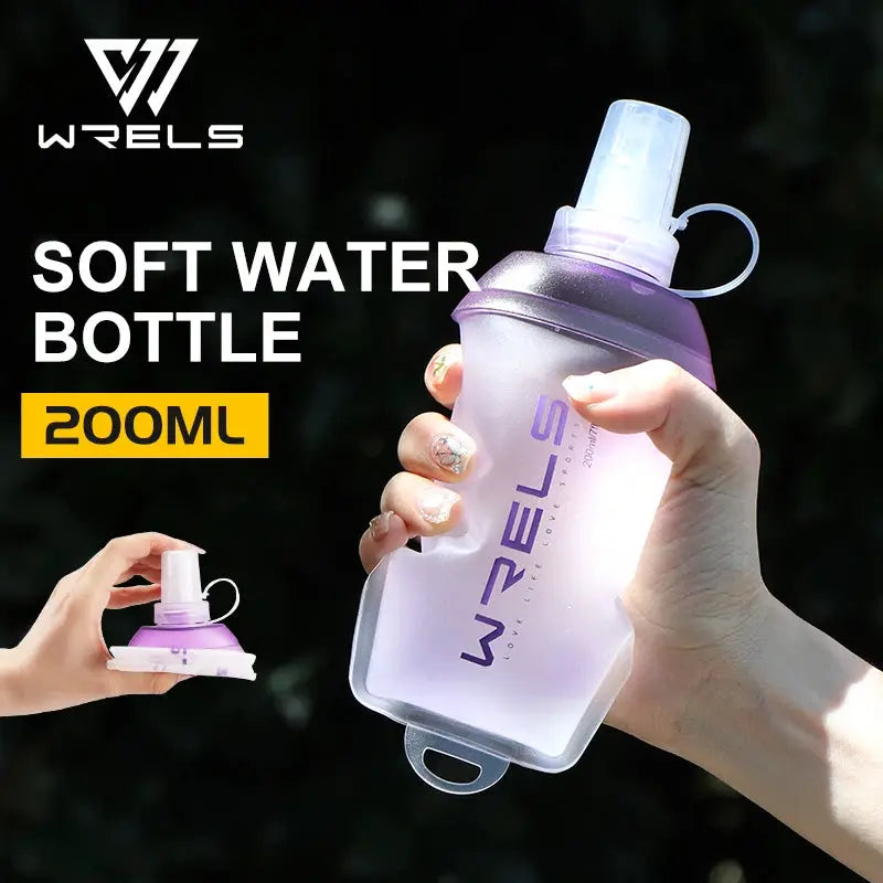 WRELS soft folding water bottle, 200ml, translucent purple TPU with spray cap