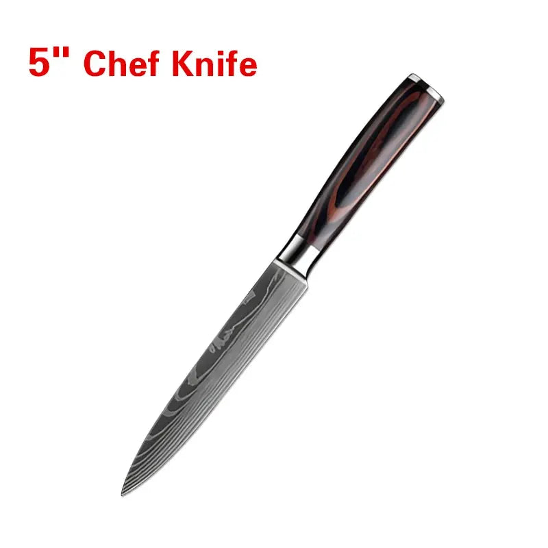 Professional Laser Damascus Kitchen Knife With Wood Handle For Bread Fruit Fish Meat Boning And Slicing
