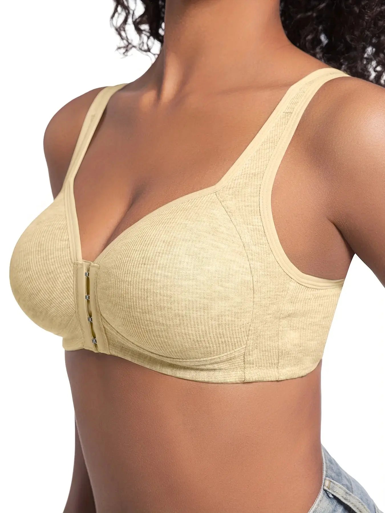 Simples Market women's wire-free front-closure beige bra with full-coverage cups