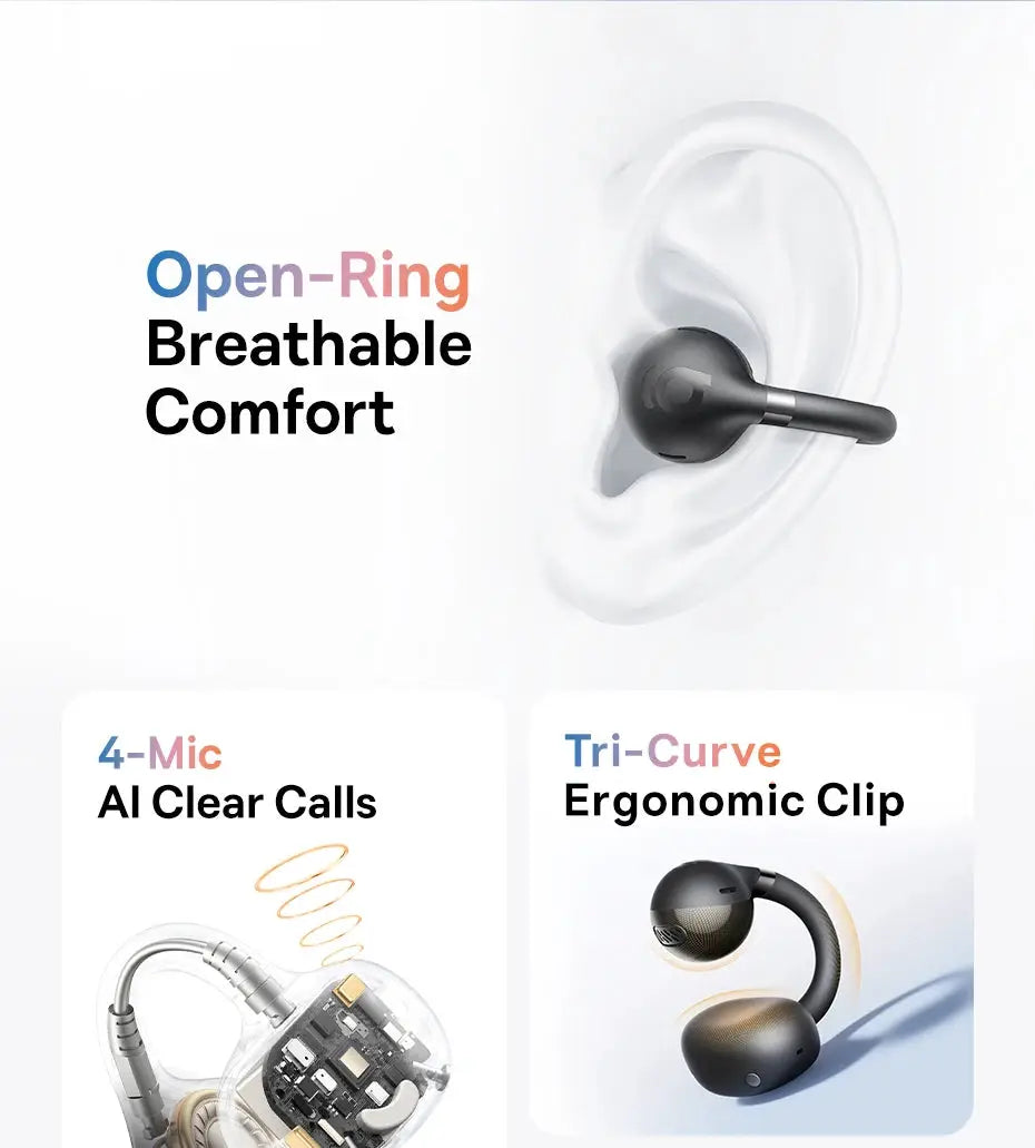 Baseus BC1 ear clip earbuds, black open-ear wireless headphones with clip-on ergonomic design by Simples Market