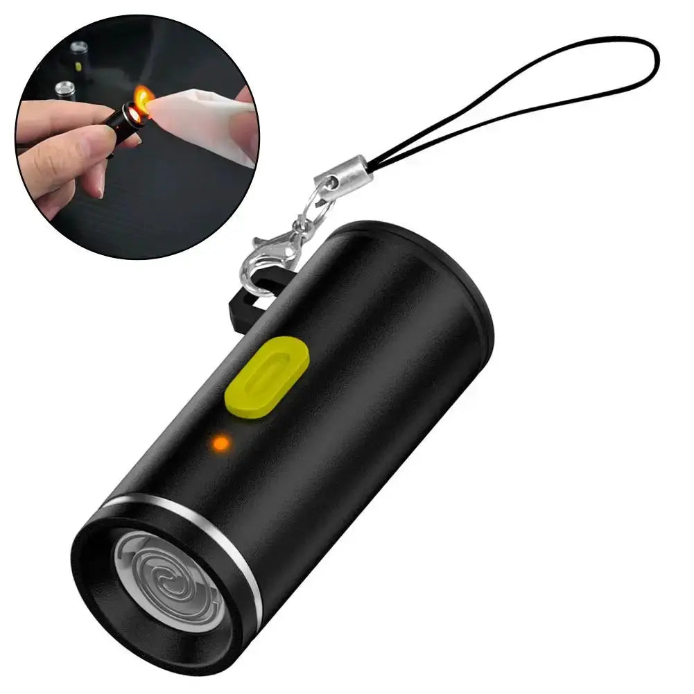 Type-C mini windproof electronic lighter with yellow switch and wrist strap