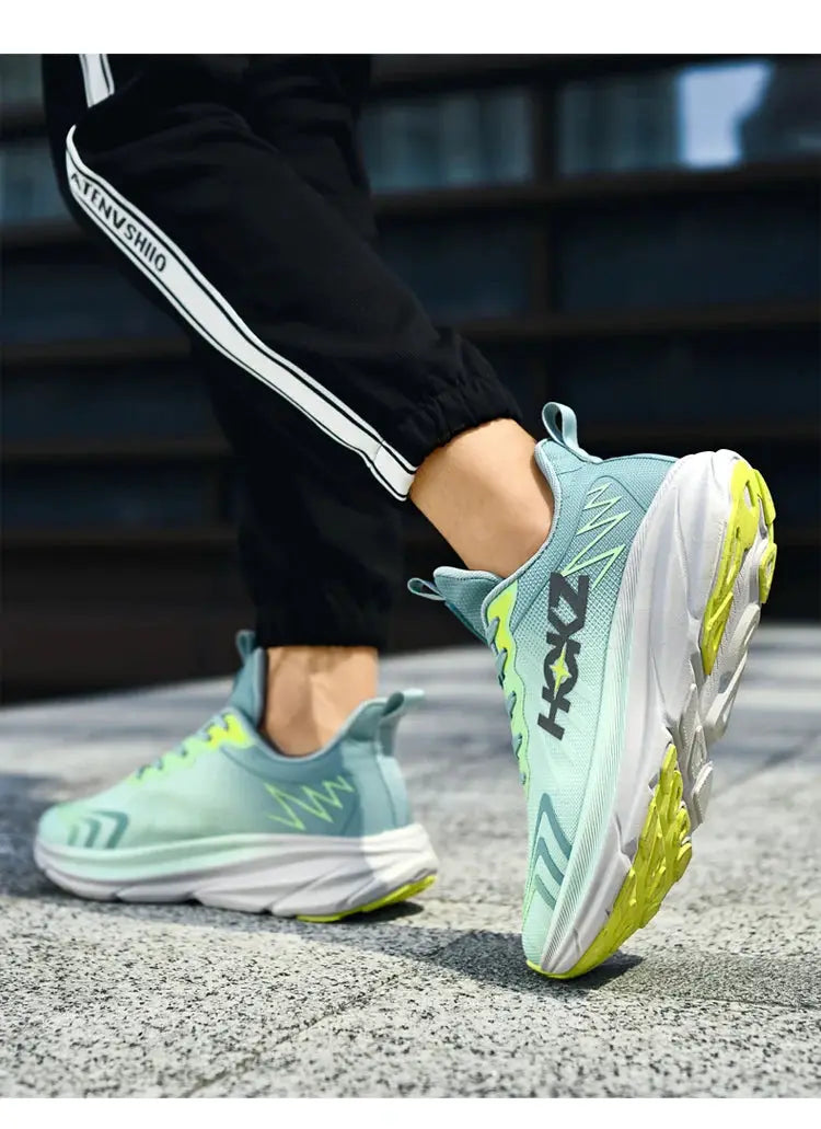 Men's Classic Cushion running shoes in light blue breathable mesh with lime-green accents, pair shown