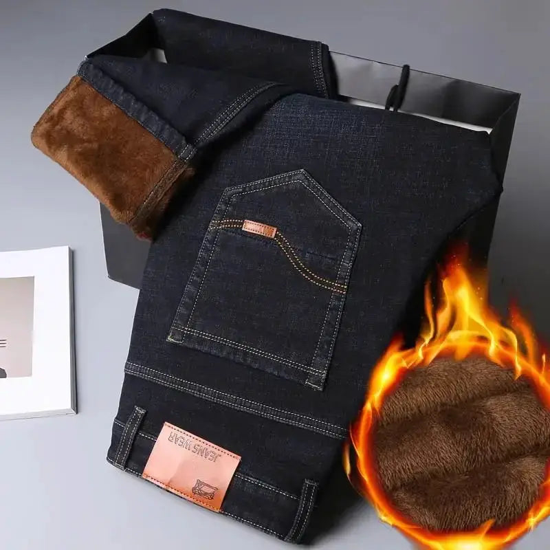 Men's denim jeans by Simples Market, dark indigo with warm fleece lining