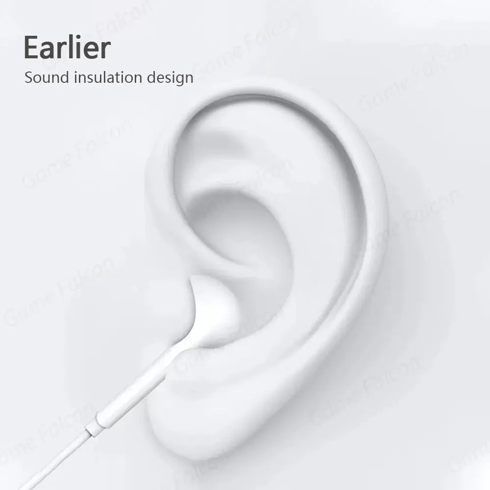 White wired earphones by Simples Market with Type-C and 3.5mm connectors