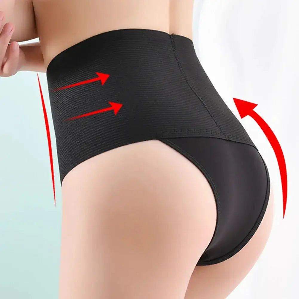 High-waist tummy-control shapewear briefs in black for women