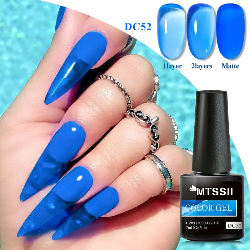 MTSSII jelly gel nail polish set, sea blue transparent shade DC52, 6-piece UV/LED soak-off kit