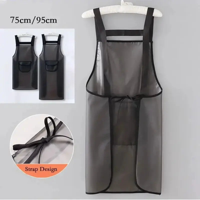 Simples Market transparent black PVC waterproof kitchen apron, oil resistant, 75/95cm length
