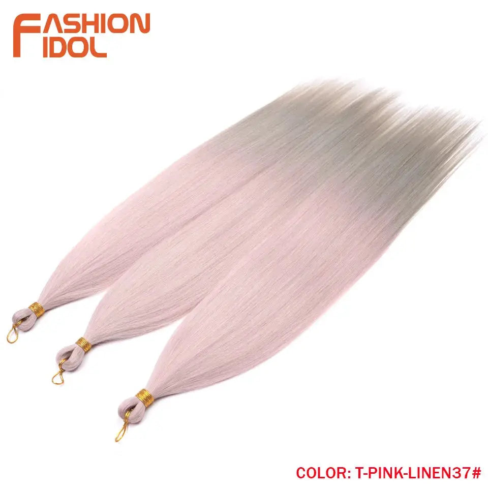Ariel 28in straight pony hair bundles, 3-pack crochet braids, ombre silver pink, synthetic hair extensions