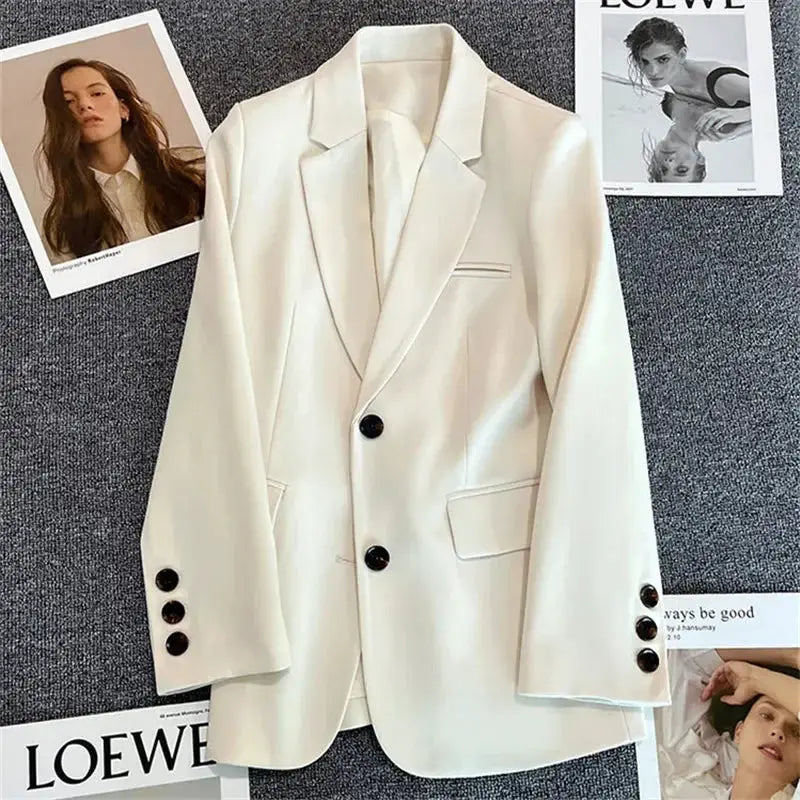 EleganceCo Office Lady Blazer For Women Slim Fit Single Button Notched Collar Jacket With Stretch Jersey