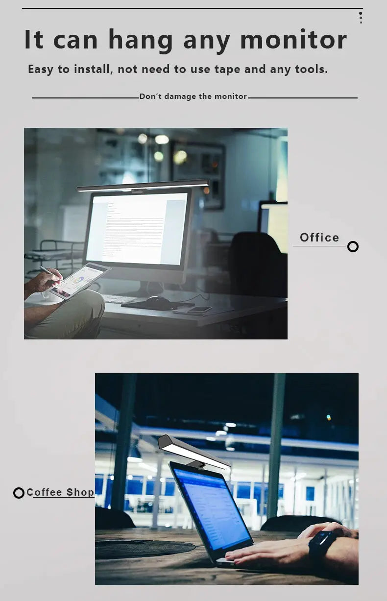 Simples Market 50cm monitor hanging light bar USB desk lamp with stepless dimming silver finish