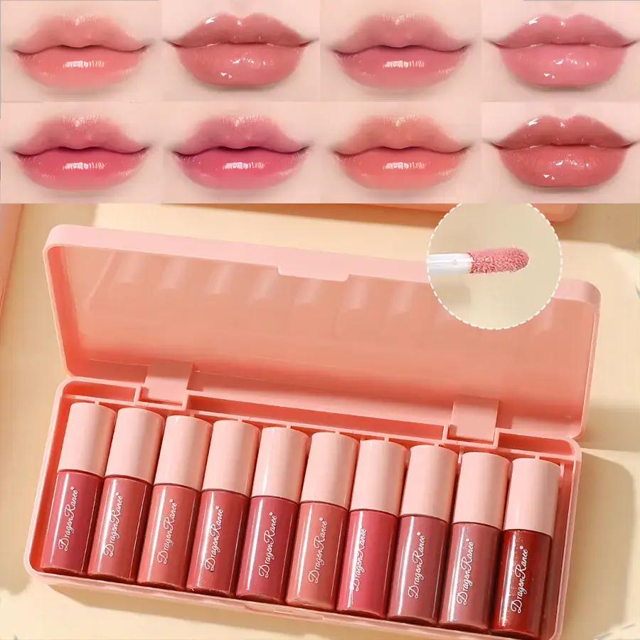 LuxeLips Set Of 10 Shimmer Lip Glosses Moisturizing Formula Non Sticky Long Lasting Pearlescent Shine