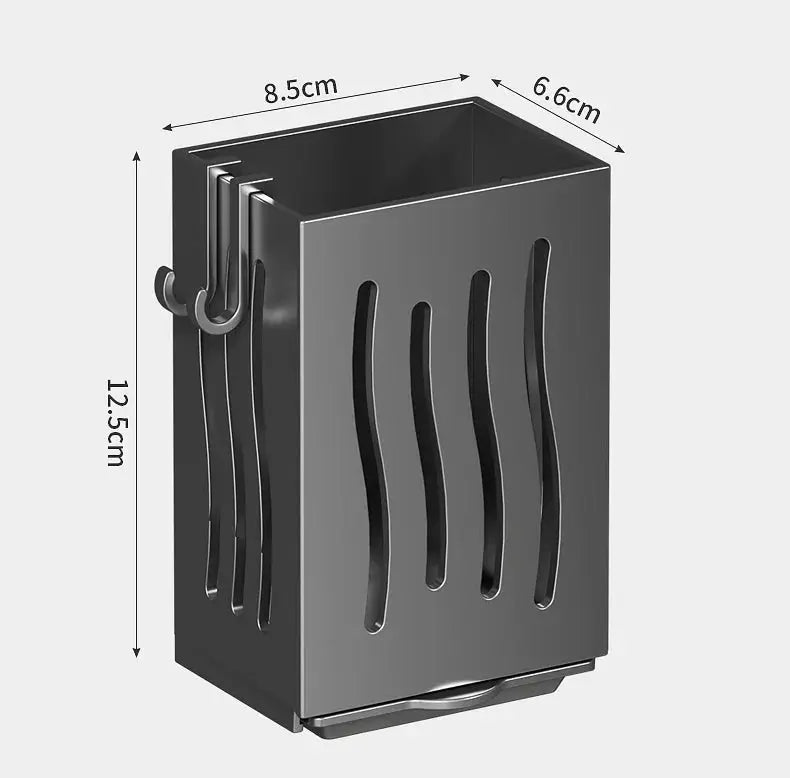 Chopsticks storage box by Simples Market, wall-mounted with drainage slots and utensil holder, metal gray