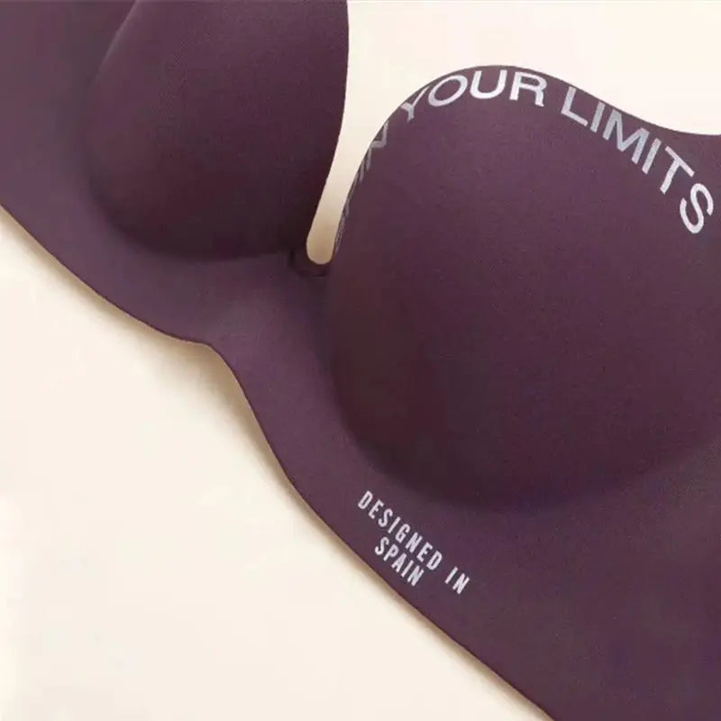 Simplicity letters-printed bra in purple with seamless cups and deep-V design