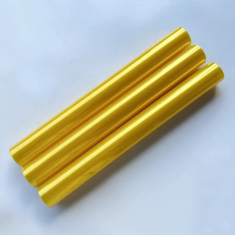 Three yellow car light tint vinyl film rolls by Simples Market; PVC self-adhesive waterproof sticker film.