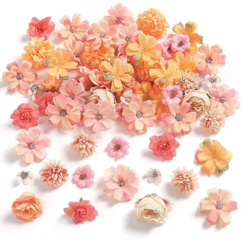 Simples Market 20Pcs rose artificial flower heads, 4cm silk blooms in pink, peach and cream for wedding and home décor