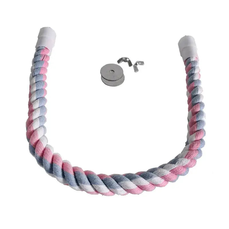 Bird bite toy for parrots, pink, blue and white cotton rope swing for cage, Simples Market