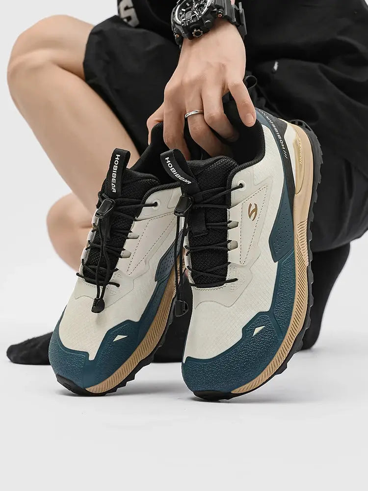 HOBIBEAR hiking shoes for men and women, beige-cream upper with teal accents and non-slip outsole by Simples Market