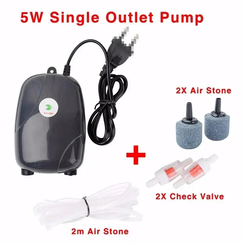 Aquarium Air Pump Fish Tank Mini Compressor Single And Double Outlet With Check Valve 220V 3W 5W