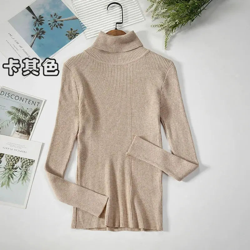 Women Turtleneck Sweater Slim Fit Elastic Knit Acrylic Cotton Blend Medium Stretch Solid Black