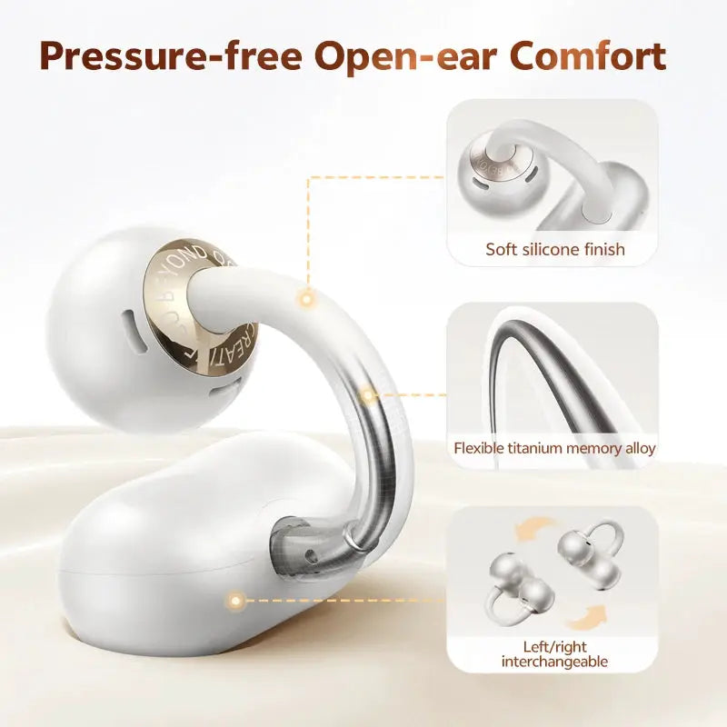 QCY Crossky C50 open-ear wireless earbuds by Simples Market with soft silicone finish and titanium memory alloy frame